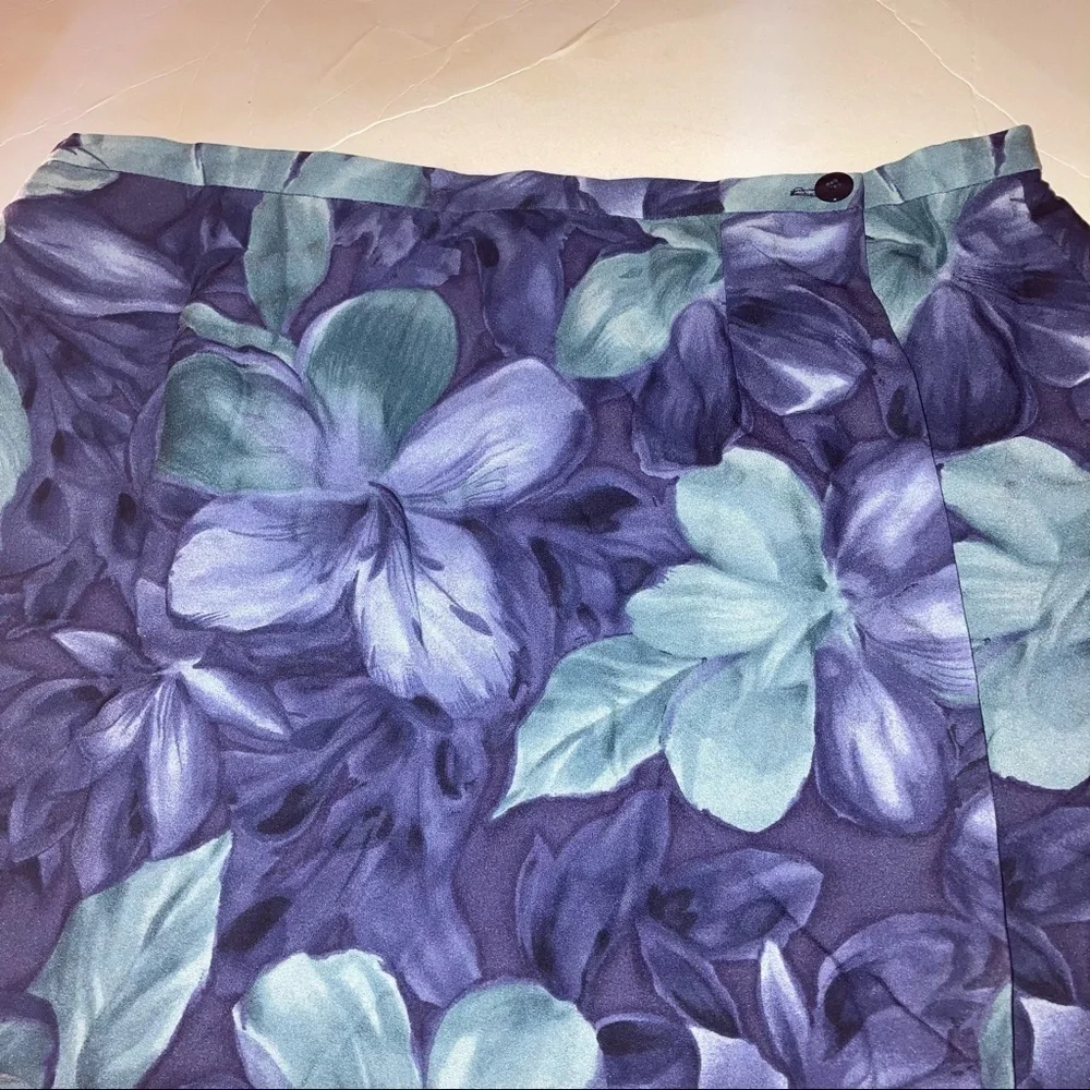 Talbots Long Blue Floral Silk Wrap Women Skirt 14